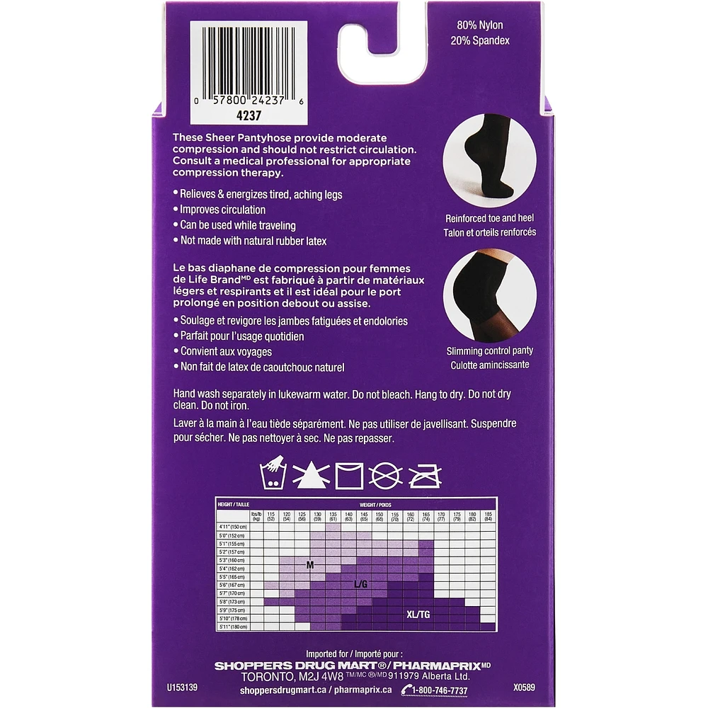 LB Sheer Hosiery Pantyhose Black Large 20-30 Compression