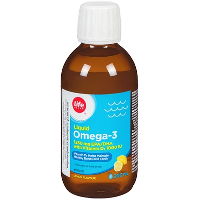 Liquid Omega 3 1250mg EPA/DHA with Vitamin D3 1000 IU lemon