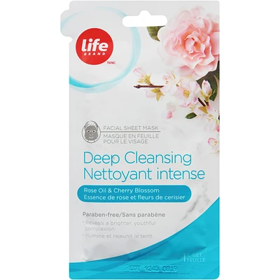 Deep Cleansing Facial Sheet Mask, Rose Oil & Cherry Blossom