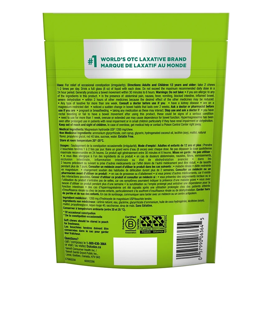 Dulcolax Soft Chews, Mixed Berry, Dependable, Predictable, and Gentle, Laxatives for Fast Relief of Occasional Constipation, Stimulant-Free, Gluten-Free, For Adults and Kids Ages 12 & Over