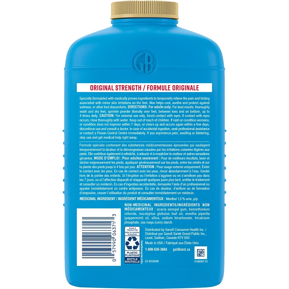 Poudre médicamentée pour les pieds - Flacon de 283g - Soulagement des démangeaisons - Absorbe l'humidité - Soulage de la douleur causés par les irritations aux peids - Contrôle les odeurs des pieds - Pour les adultes
