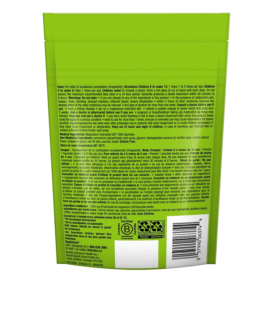 Dulcolax Soft Chews Kids, Wild Berry, Dependable, Predictable, and Gentle, Laxatives for Fast Occasional Constipation Relief, Stimulant-Free, Gluten-Free, For Kids Ages 4 & Over