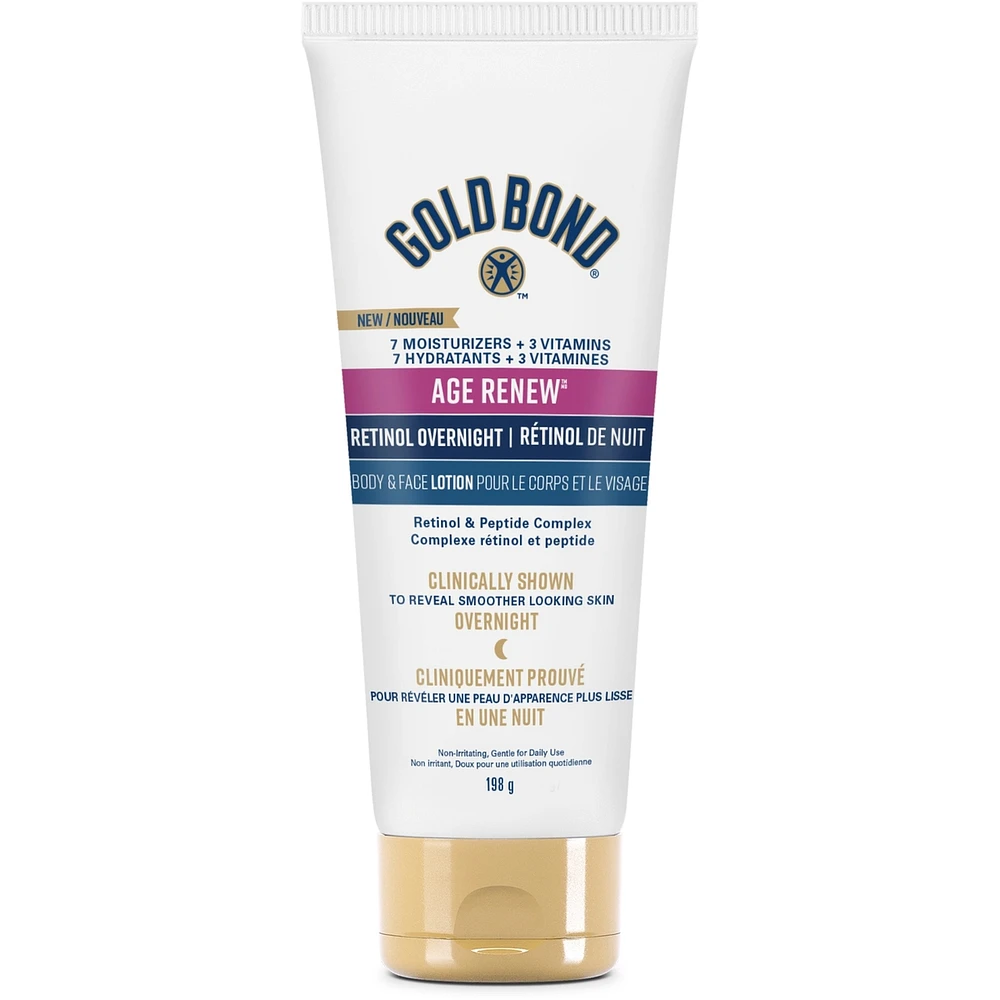 Gold Bond Age Renew Retinol Overnight Body & Face Lotion, 198g Tube, Visibly Tightens & Firms Skin, Hydrates & Moisturizes Face & Body, Formulated with Retinol and Peptide Complex