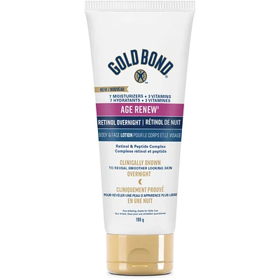Gold Bond Age Renew Retinol Overnight Body & Face Lotion, 198g Tube, Visibly Tightens & Firms Skin, Hydrates & Moisturizes Face & Body, Formulated with Retinol and Peptide Complex