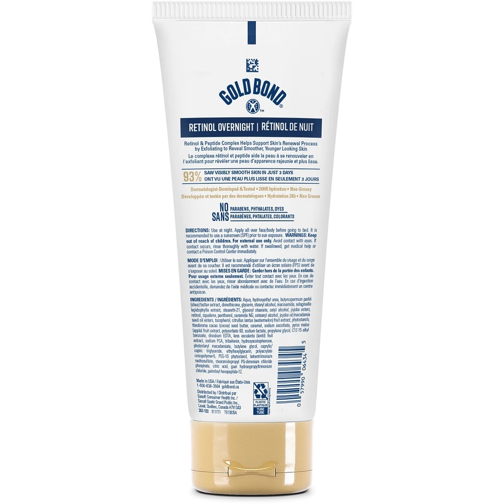 Gold Bond Age Renew Retinol Overnight Body & Face Lotion, 198g Tube, Visibly Tightens & Firms Skin, Hydrates & Moisturizes Face & Body, Formulated with Retinol and Peptide Complex