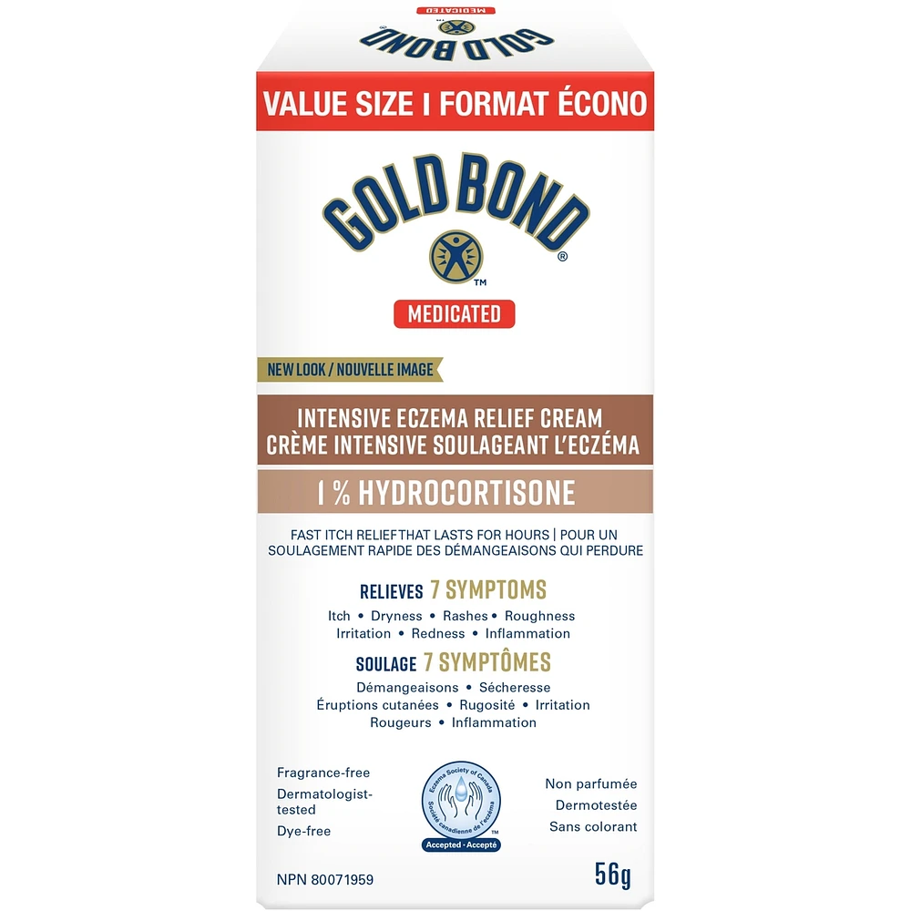 Gold Bond Medicated Intensive Eczema Relief 1% Hydrocortisone Cream, 56g Tube, Medicated Eczema Treatment With 5 Moisturizers to Relieve Itch, Rashes, Redness, Roughness, Irritation and Inflammation