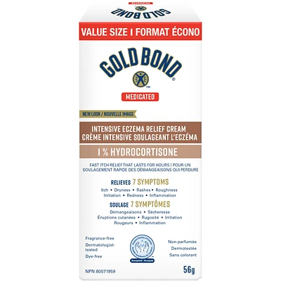 Gold Bond Medicated Intensive Eczema Relief 1% Hydrocortisone Cream, 56g Tube, Medicated Eczema Treatment With 5 Moisturizers to Relieve Itch, Rashes, Redness, Roughness, Irritation and Inflammation