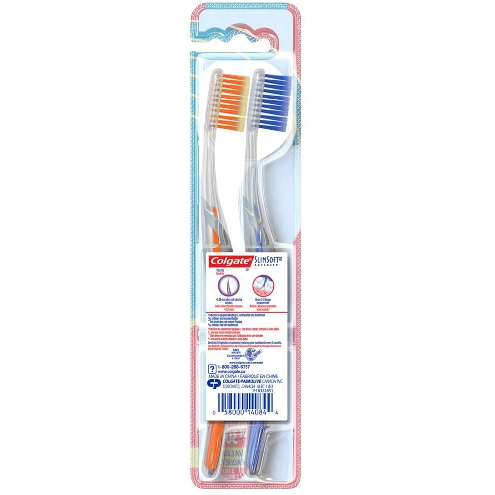 Colgate Slim Soft Advanced Tootbrush, Ultra Soft - 2 Count