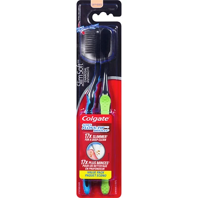 Colgate Slim Soft Charcoal Toothbrush 17x Slimmer Tip Soft Bristles - 2 Count