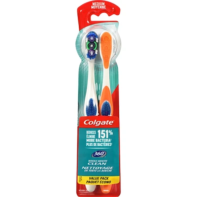 Paquet écono de 2 brosses à dents moyennes Colgate 360