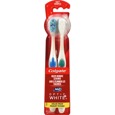Paquet écono de 2 brosses à dents souples Colgate 360 Optic White