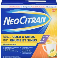 NeoCitran Cold & Sinus Night Hot Liquid Medication Extra Strength Lemon 10 pack