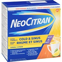 NeoCitran Cold & Sinus Night Hot Liquid Medication Extra Strength Lemon 10 pack