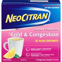 NeoCitran Cold & Congestion Hot Liquid Medication Non-Drowsy Extra Strength Lemon 10 pack