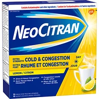 NeoCitran Cold & Congestion Hot Liquid Medication Non-Drowsy Extra Strength Lemon 10 pack
