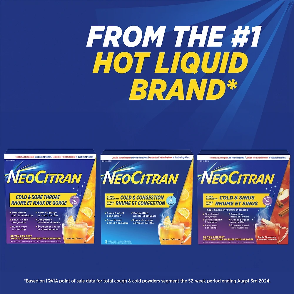 NeoCitran Cold & Congestion Hot Liquid Medication Non-Drowsy Extra Strength Lemon 10 pack