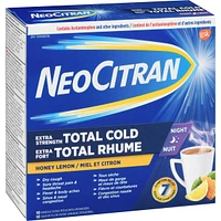 Neocitran Extra Strength Total Cold Night Hot Liquid Medication, Honey Lemon, 10 pack