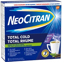 NeoCitran Total Cold Night Citrus Infusions with Green Tea Extract, 10 pack