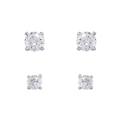 Sterling Silver Duo Crystal Stud Earring