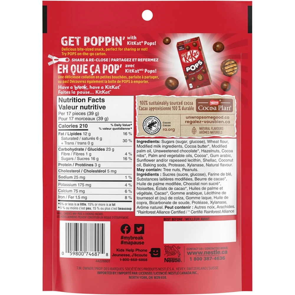 Pops Collations Chocolatées Aux Noisettes Sac de KitKat