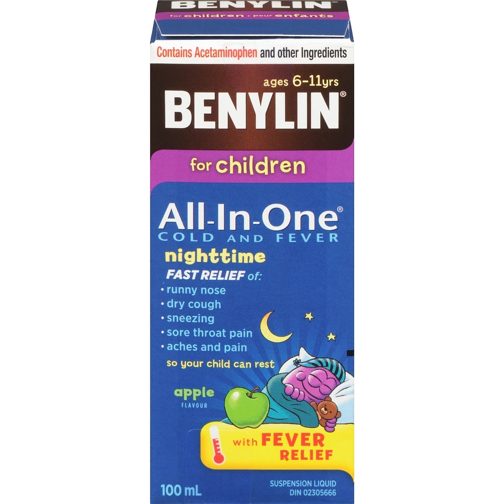 Childrens' All-In-One Cold & Fever, Night Liquid, Apple
