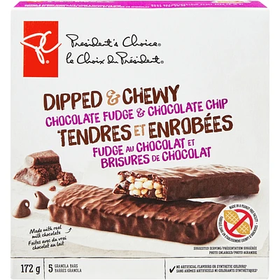 Dipped & Chewy Chocolate Fudge & Chocolate Chip Granola Bars