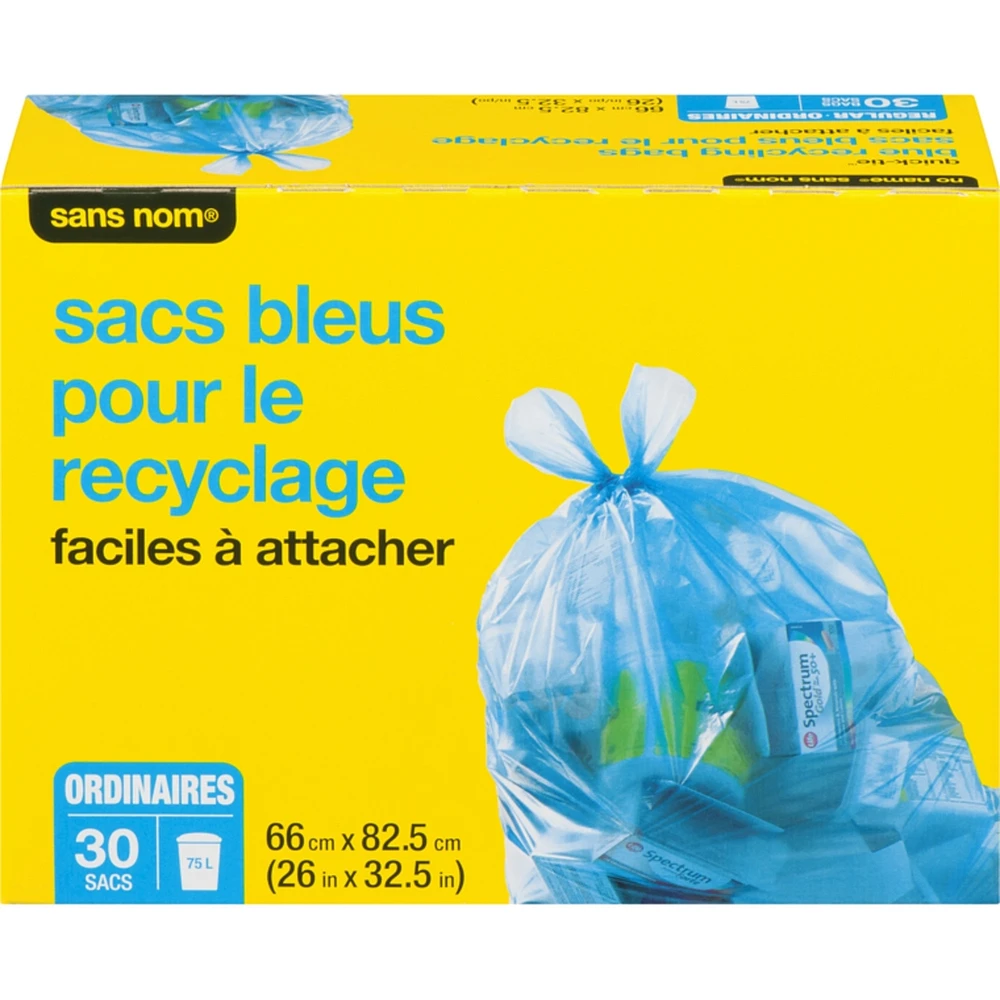 Blue Recycling Bags Quick-Tie Regular 75 L