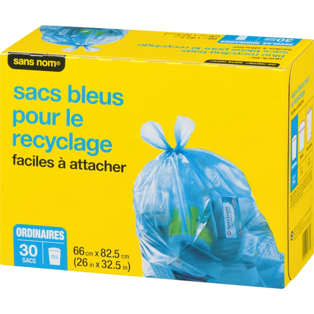 Blue Recycling Bags Quick-Tie Regular 75 L