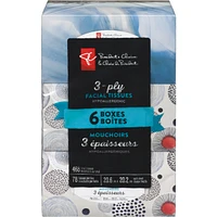 3-Ply Hypoallergenic Facial Tissues, 6 Boxes, 78 Sheets Each