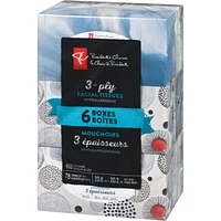 3-Ply Hypoallergenic Facial Tissues, 6 Boxes, 78 Sheets Each