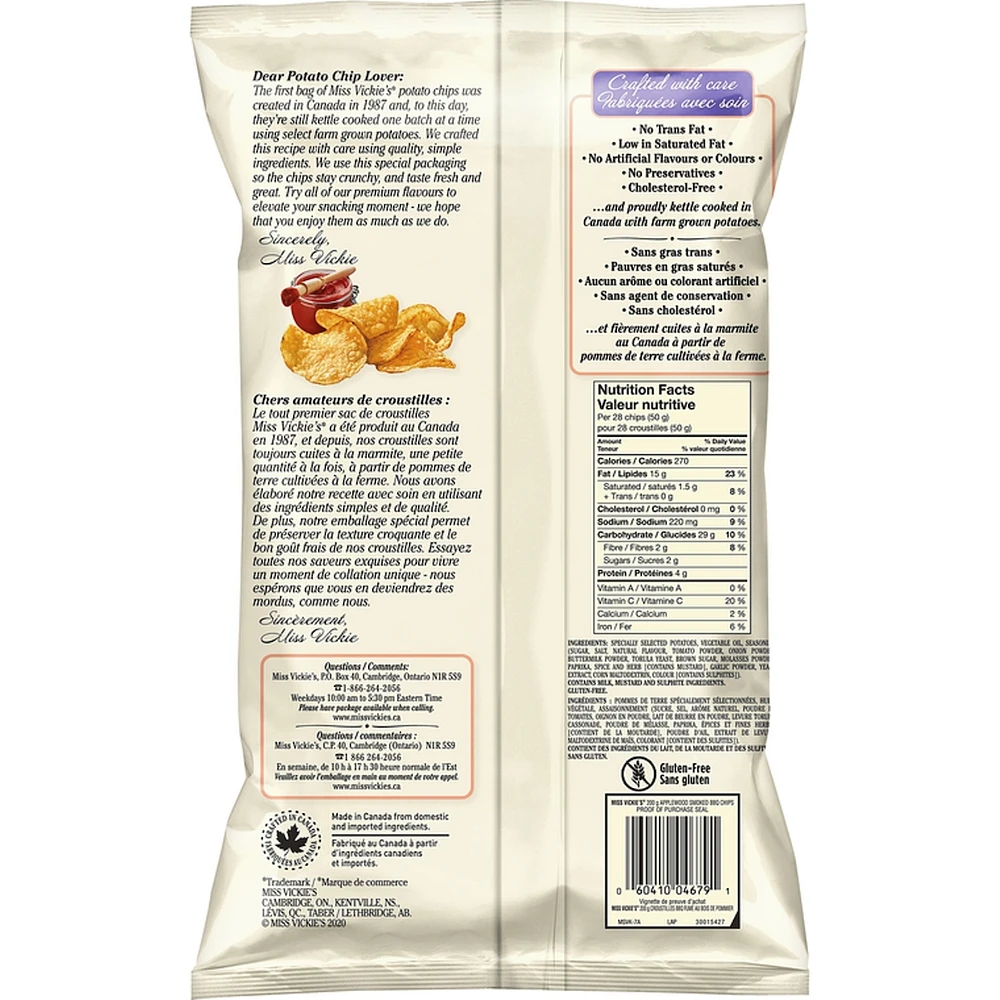 Applewood Smoked BBQ flavour kettle cooked potato chips 200g