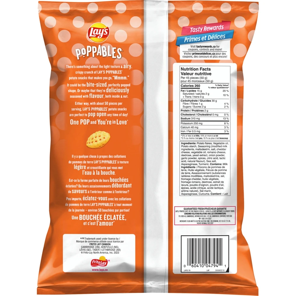 Poppables White Cheddar flavoured potato snacks
