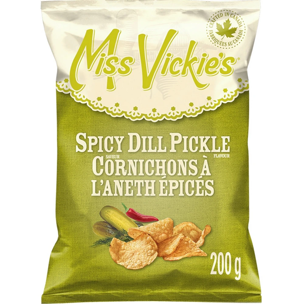 Spicy Dill Pickle flavour kettle cooked potato chips 200g