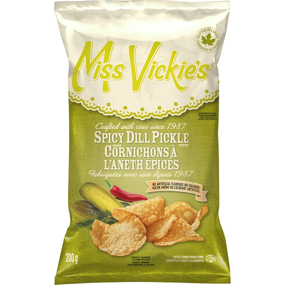 Spicy Dill Pickle flavour kettle cooked potato chips 200g