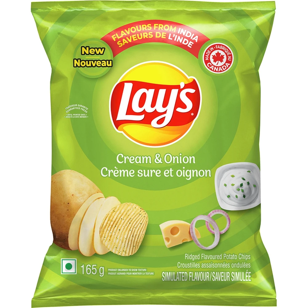 Cream & Onion ridged flavoured potato chips