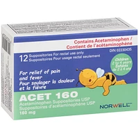 Suppositoire ACET pour la fièvre et la douleur 160mg - Suppositoires contre la fièvre pour enfants (2-4 ans) - Suppositoires d'acétaminophène confortable et sûr - Pour utilisation rectale seulement