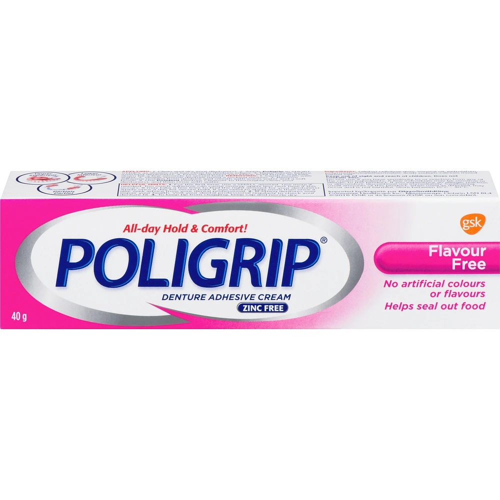 Poligrip Flavour Free Denture Adhesive Cream, 40g