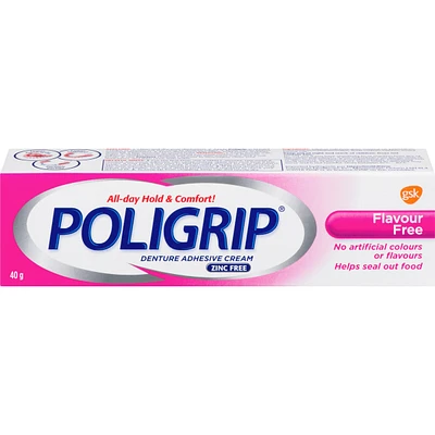 Poligrip Flavour Free Denture Adhesive Cream, 40g