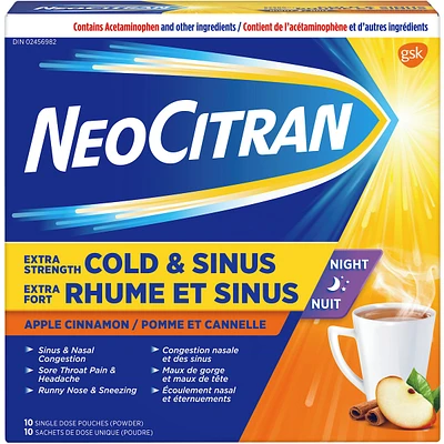 Neocitran Extra Strength Cold & Sinus Apple Cinnamon flavour hot liquid 10 pack