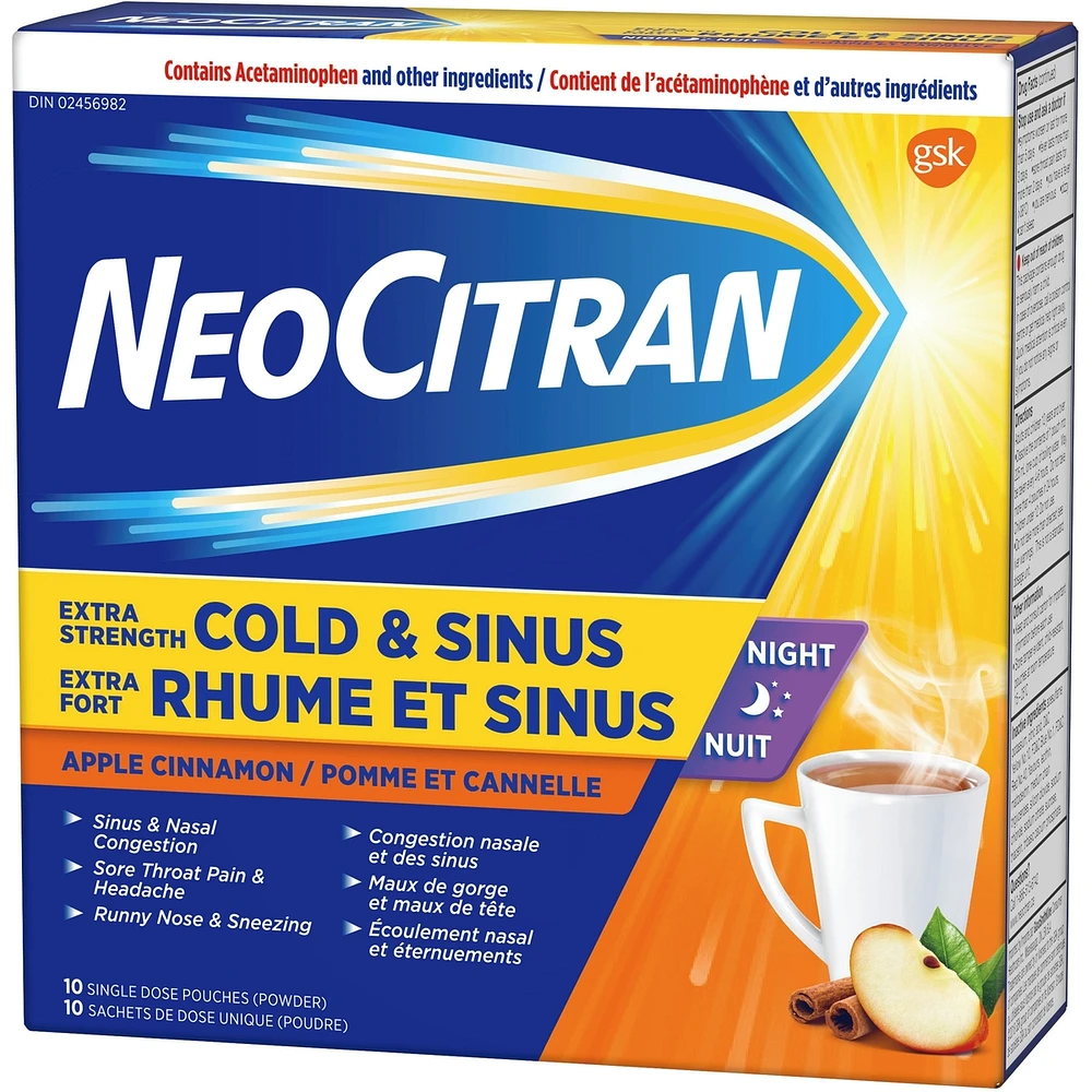 Neocitran Extra Strength Cold & Sinus Apple Cinnamon flavour hot liquid 10 pack