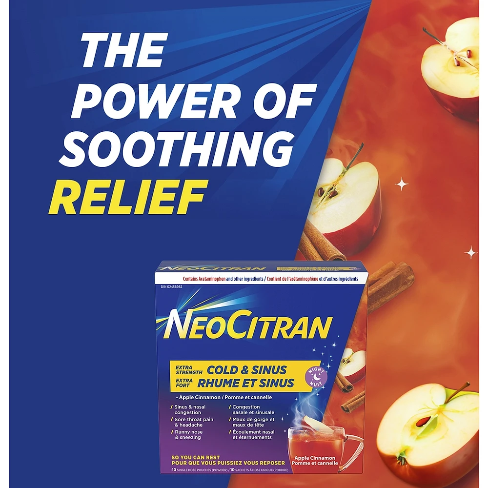 Neocitran Extra Strength Cold & Sinus Apple Cinnamon flavour hot liquid 10 pack