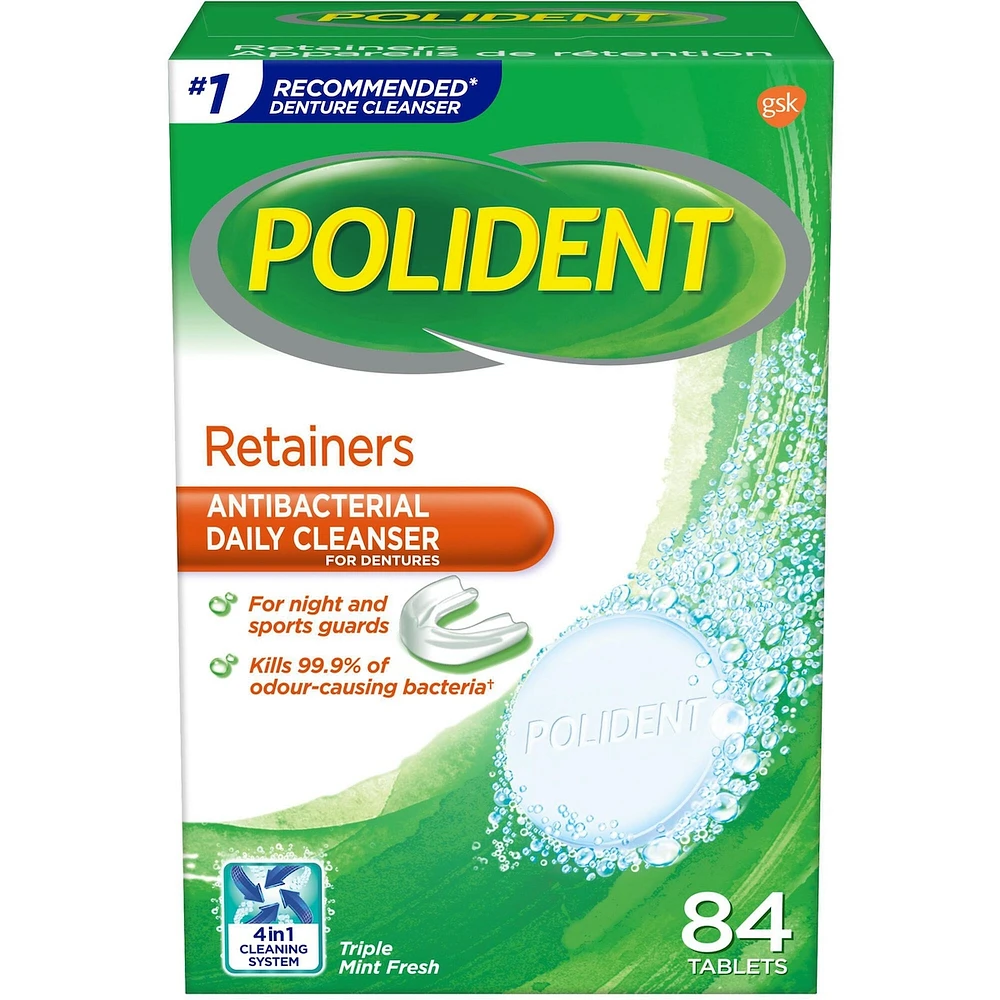 Polident for Retainers Daily Cleanser Triple Mint Fresh 84 tablets
