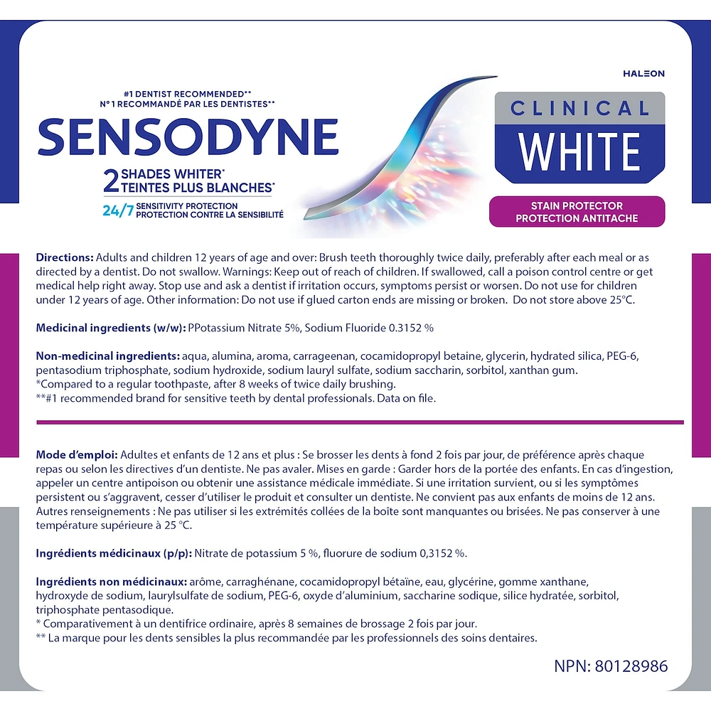 Clinical White Mint Toothpaste for Sensitive Teeth (Stain Protector)