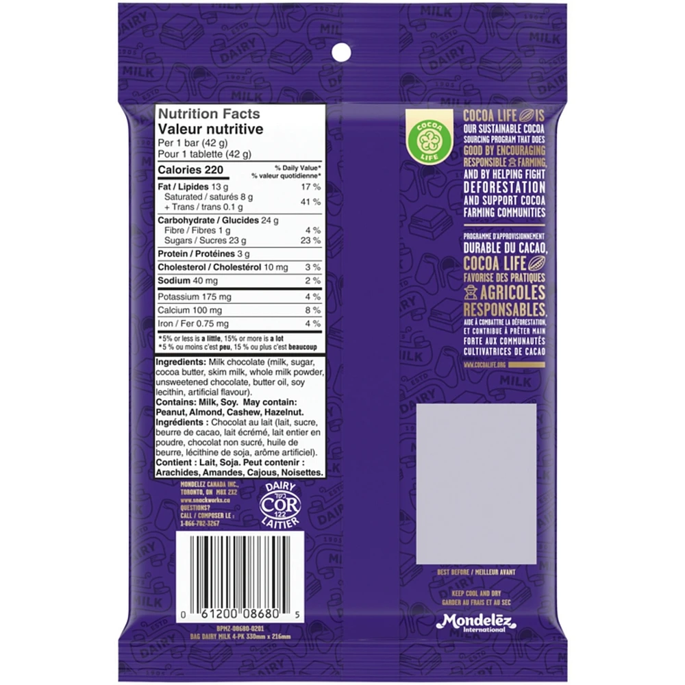 Dairy Milk, Milk Chocolate, The Classic Creamy Taste, Chocolate Bars, Multipack, Pack of 4