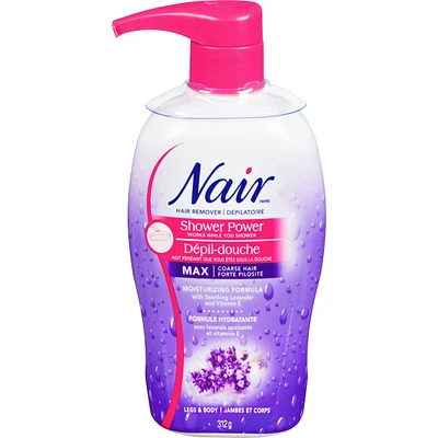 Shower Power Max Hair Remover for Coarse Hair on Legs and Body with Soothing Lavender and Vitamin E