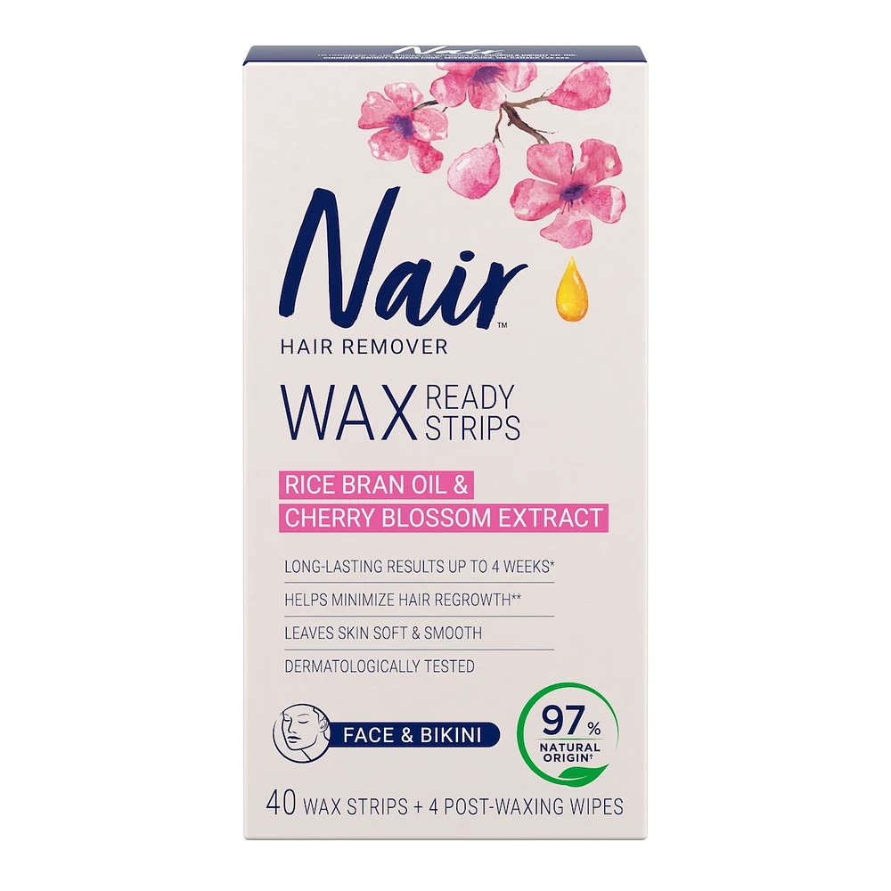 Bandes de cire prêtes à utiliser pour le visage et le bikini avec de l’huile de son de riz de source 100 % naturelle