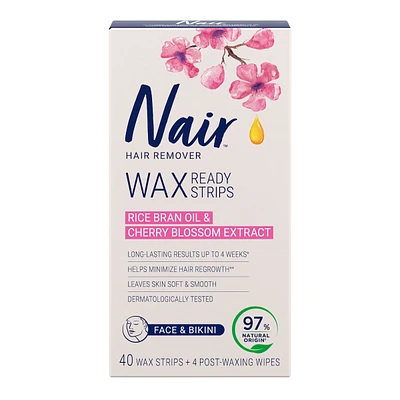 Bandes de cire prêtes à utiliser pour le visage et le bikini avec de l’huile de son de riz de source 100 % naturelle