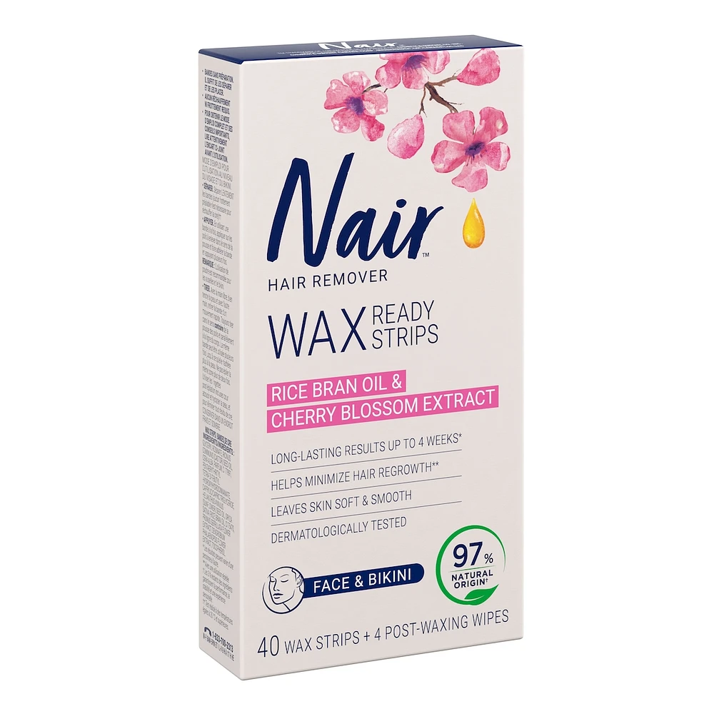 Bandes de cire prêtes à utiliser pour le visage et le bikini avec de l’huile de son de riz de source 100 % naturelle