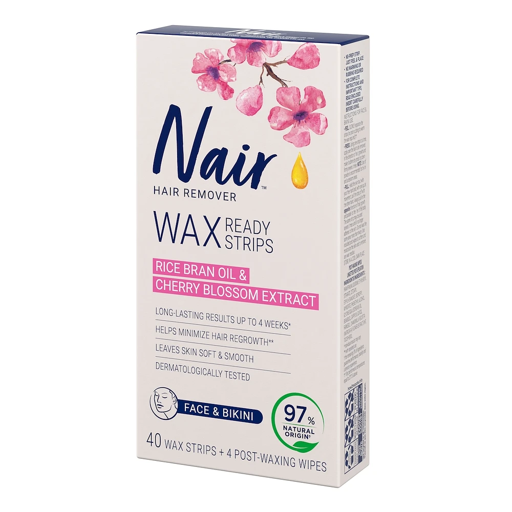 Bandes de cire prêtes à utiliser pour le visage et le bikini avec de l’huile de son de riz de source 100 % naturelle