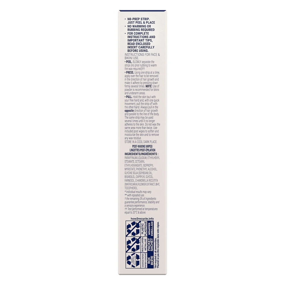 Bandes de cire prêtes à utiliser pour le visage et le bikini avec de l’huile de son de riz de source 100 % naturelle